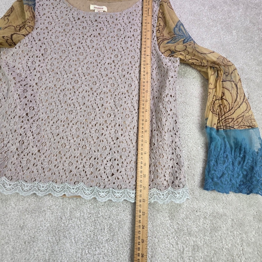 Sundance‎ Lace Top Women's Size S/M Bell Sleeve Semi Sheer Boho Floral Print - Picture 8 of 9